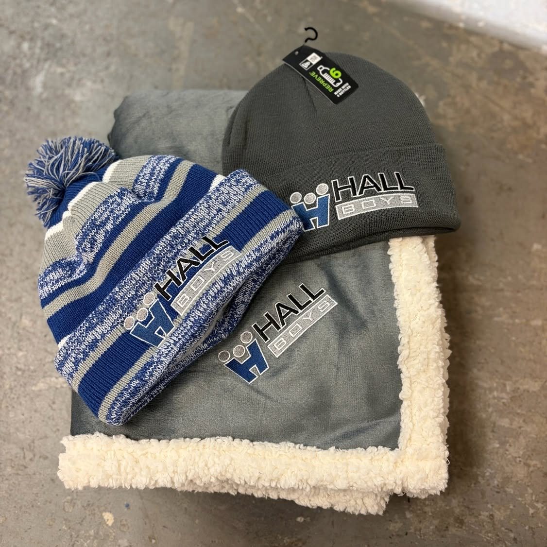 Hall Boys embroidered beanies and sherpa blanket giveaways by 400 Ink in Dawsonville GA