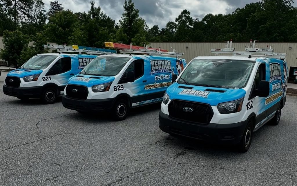 Fleet wraps on Kennon Heating service vans by 400 Ink in Dawsonville GA