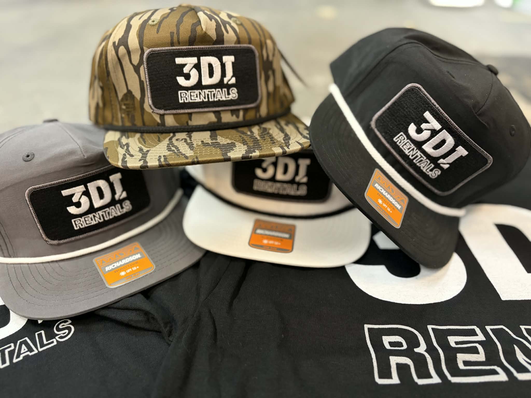3DI Rentals hats with embroidered patches by 400 Ink in Dawsonville GA