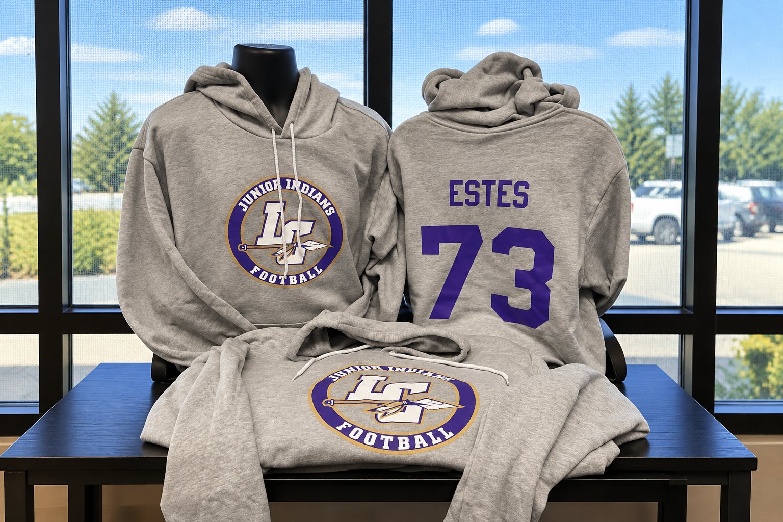 Gray Junior Indians Football hoodies and sweatshirts screen printed by 400 Ink in Dawsonville GA