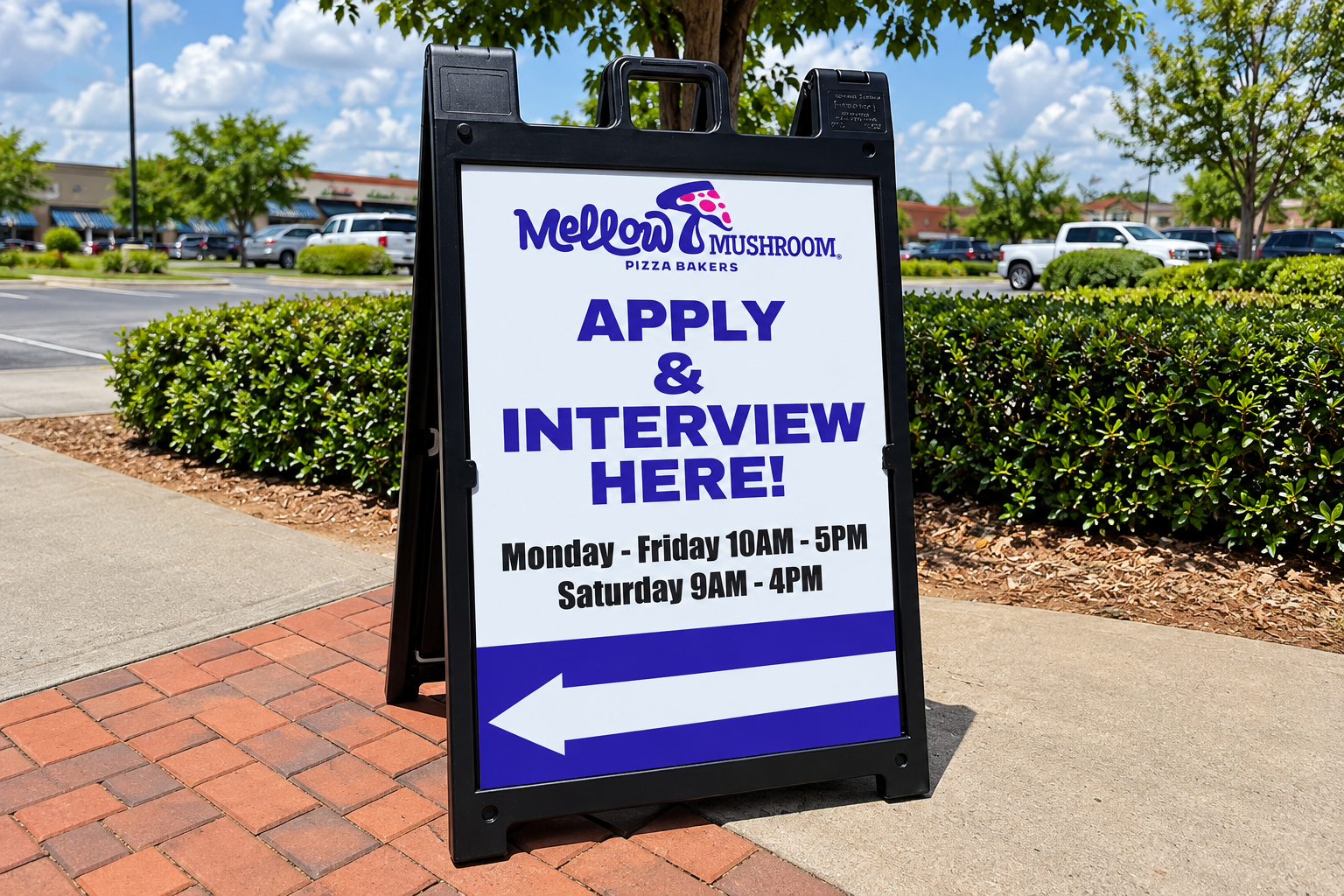 Mellow Mushroom A-frame sidewalk sign by 400 Ink in Dawsonville GA
