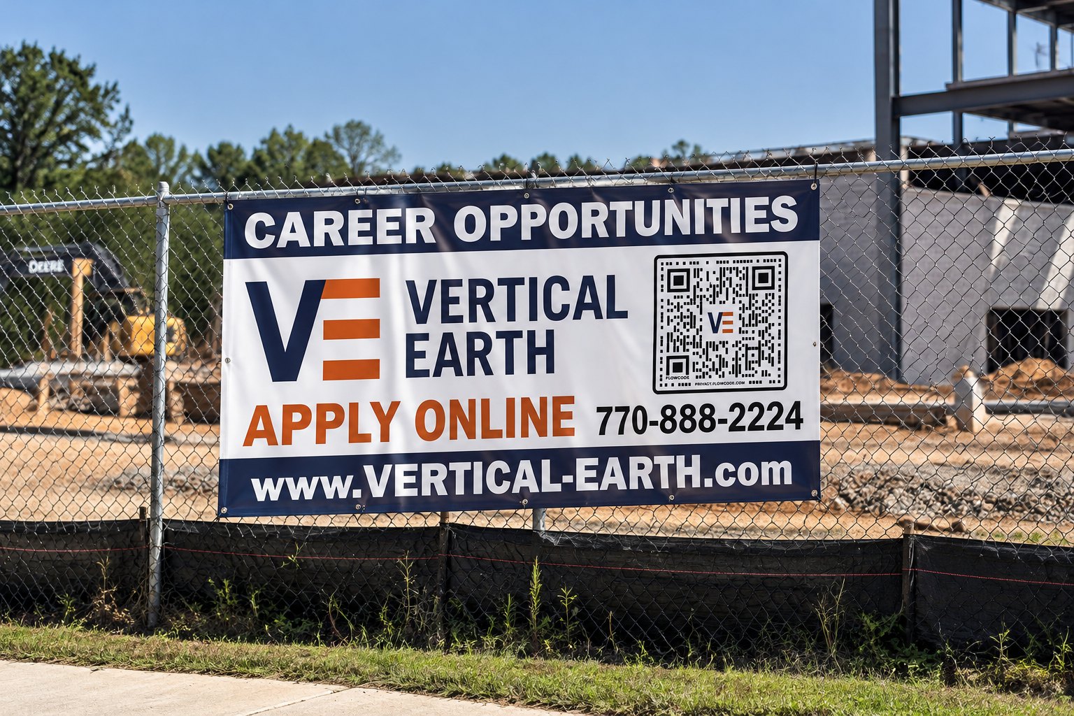 Vertical Earth custom banner on a jobsite fence by 400 Ink